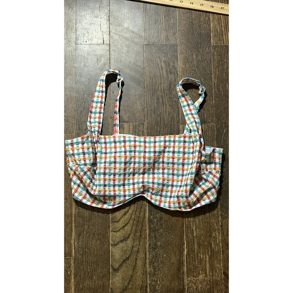 Panache Gina Square Neck Underwire Swim Top (SW1862) Plaid Seersucker 36 I